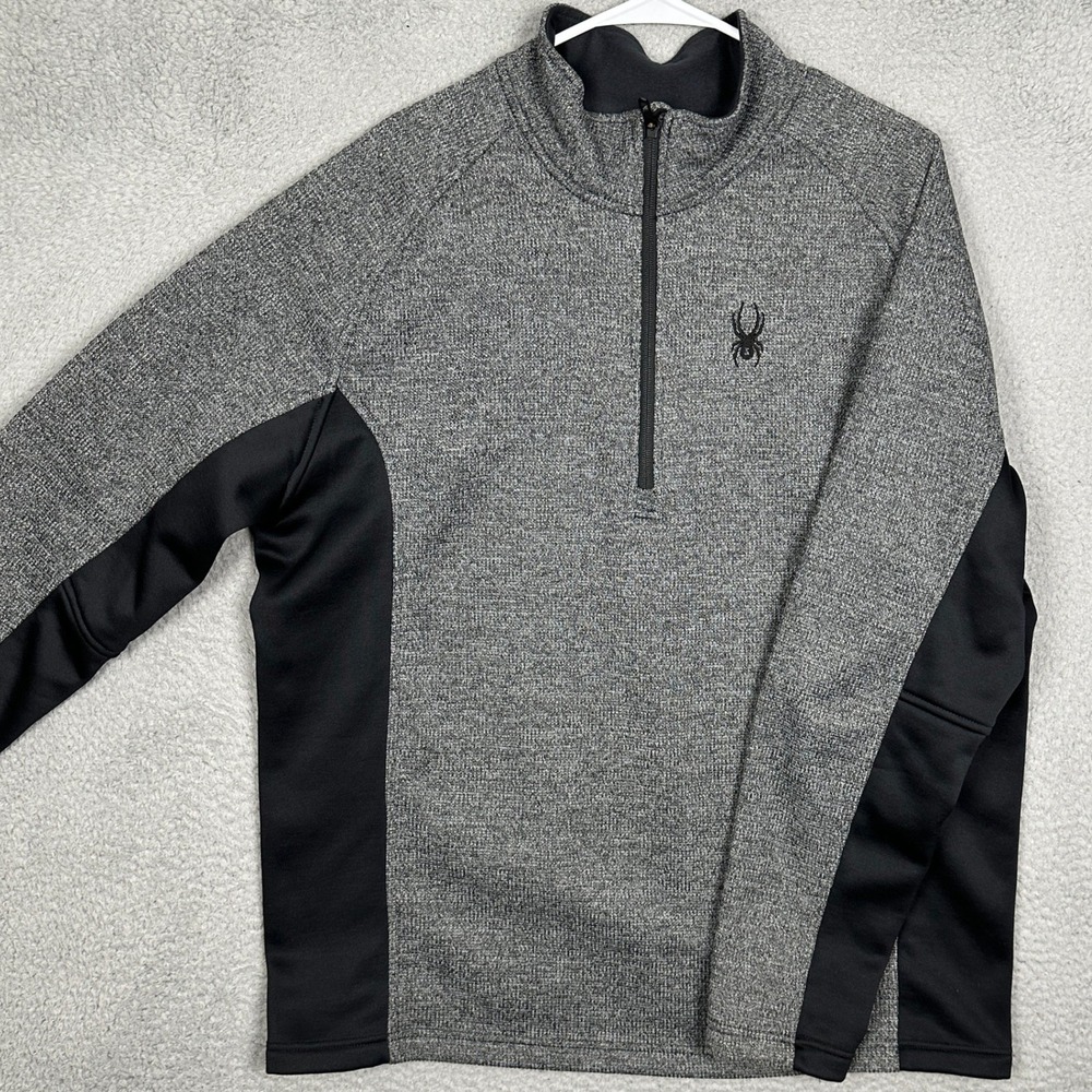 Spyder Sweater Mens 2XL Pullover Gray Quarter Zip Fleece Colorblock Mock Neck